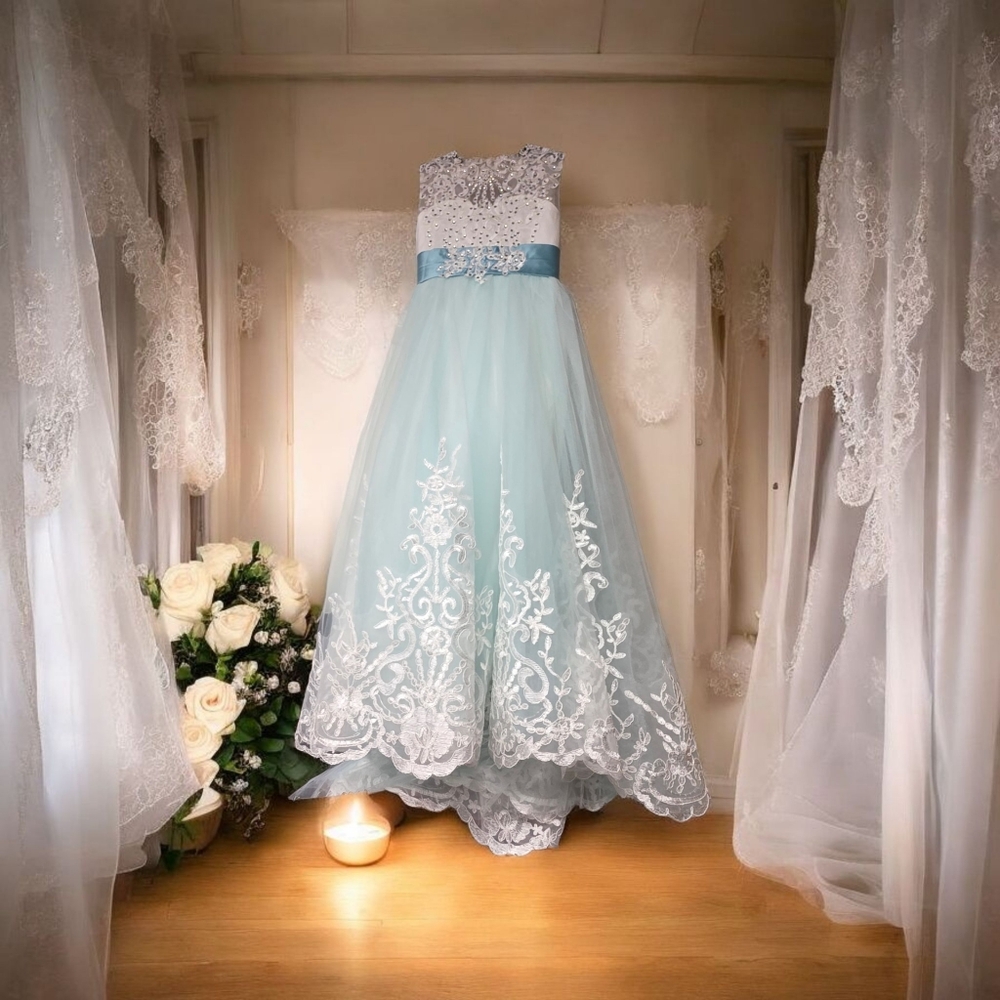 Elegant Blue and White Kids Dress